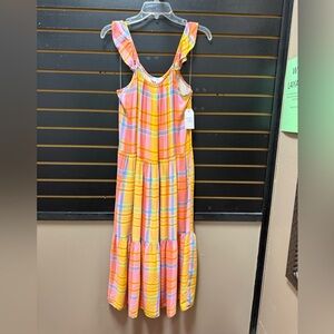 Time & Tru Plaid Ruffle Strap Midi Dress M NWT